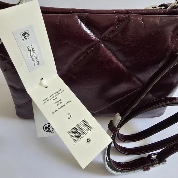 Tory Burch Small Kira Diamond Quilt Distressed Leather Crossbody Bag DarkCarmine - Picture 5 of 8